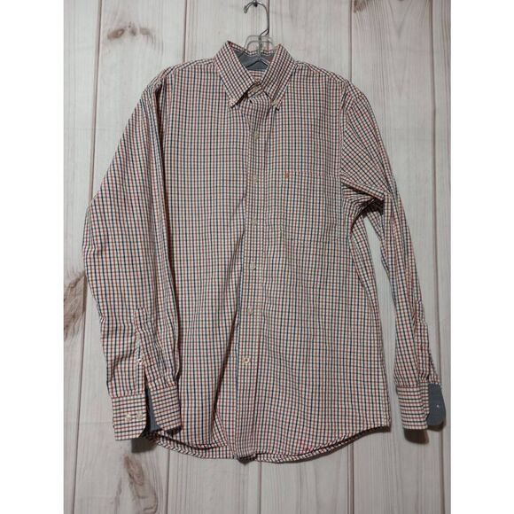 Izod Shirt Men's Small Navy Orange Button Front Long Sleeve Front Pocket Preppy - Picture 1 of 9